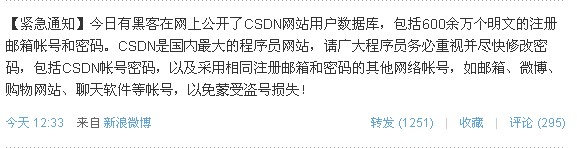 CSDN 被黑客入侵 600万用户资料泄漏[图1]